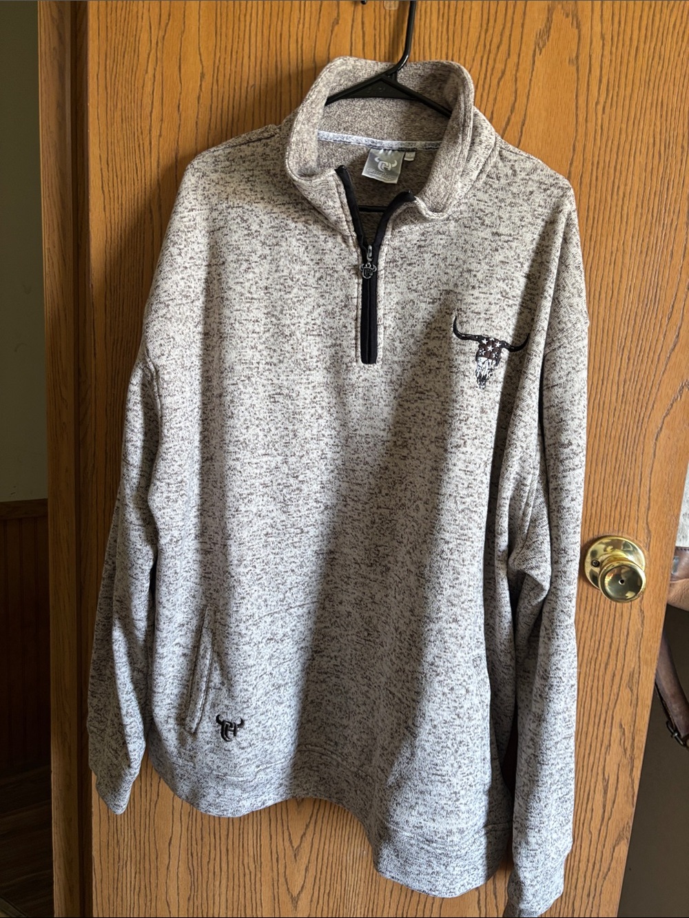 Men's Half‑Zip Pullover Sweater with Longhorn Embroidery